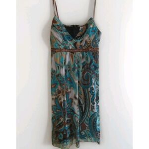 WOMENS ROULETTE FLORAL BROWN & BLUE DRESS - SIZE 12